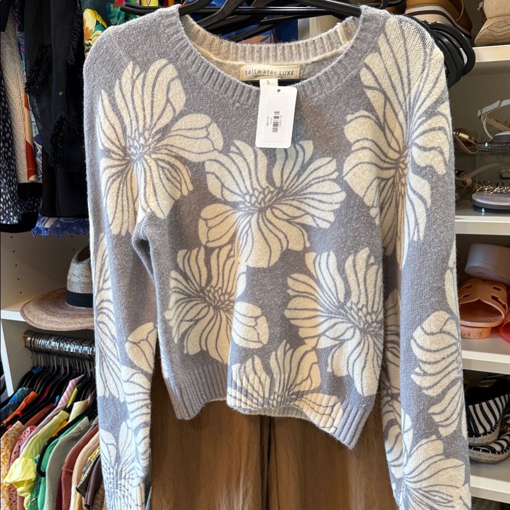 Saltwater Luxe Gray and Cream Sweater